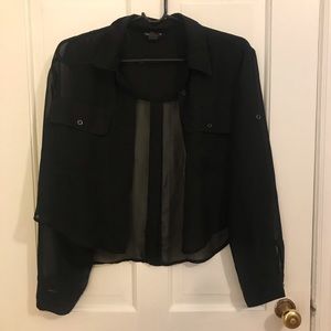 Black see through button up